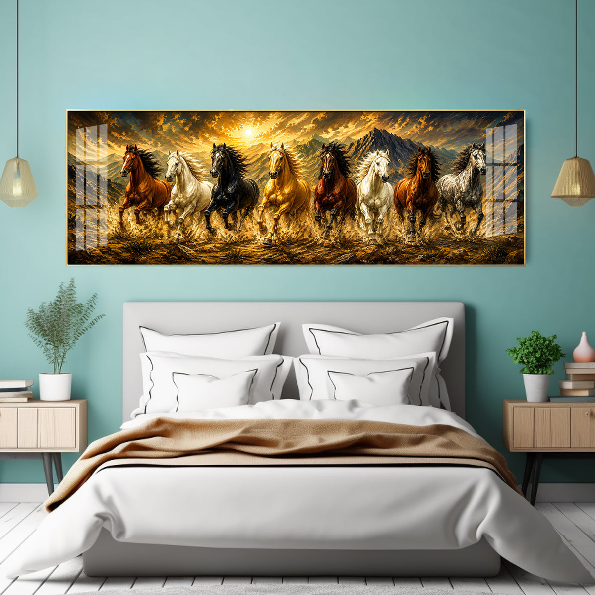 Eight Horses Mountains Premium Acrylic Horizontal Wall Art