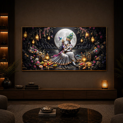 Generic Radha Krishna Romantic Modern Luxury Backlight Horizontal Wall Art
