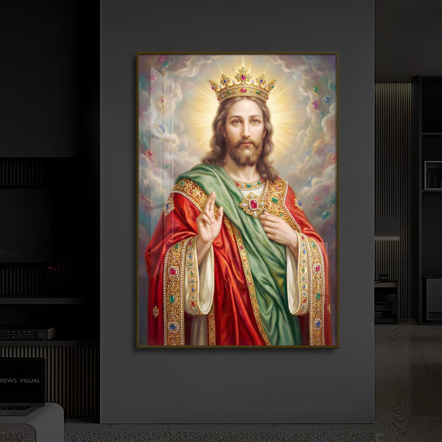 Christ The King Jesus Modern Luxury Backlight Vertical Wall Art
