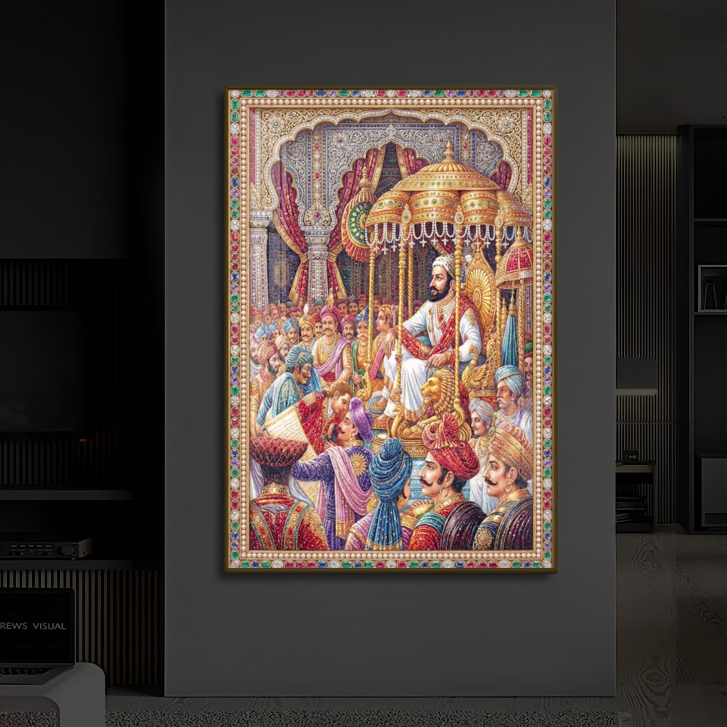 Darbar of Chhatrapati Shivaji Maharaj Modern Luxury Backlight Vertical Wall Art