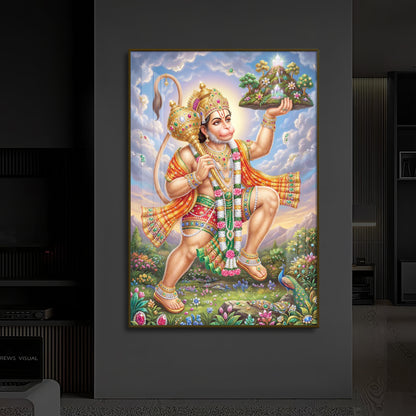 Lord Hanuman Carries The Mountain Modern Luxury Backlight Vertical Wall Art
