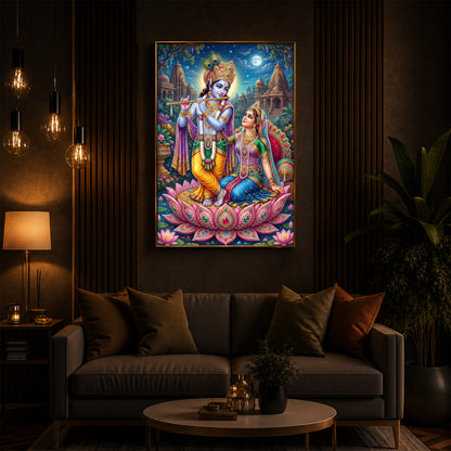 Goddess Radha and God Krishna Modern Luxury Backlight Vertical Wall Art