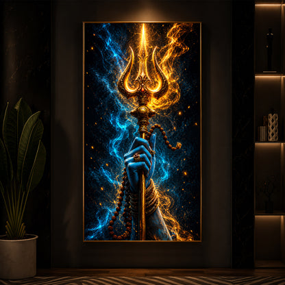 Spiritual Lord Shiva's Trishul Modern Luxury Backlight Vertical Wall Art