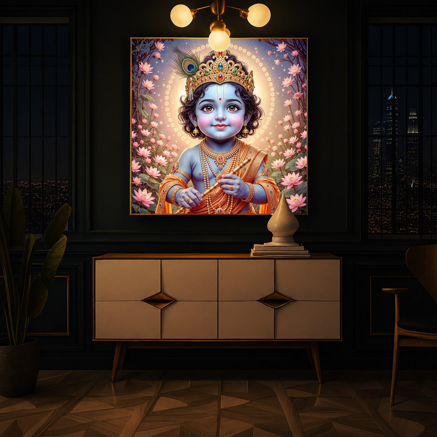 Bal Krishna Ji Modern Luxury Backlight Square Wall Art