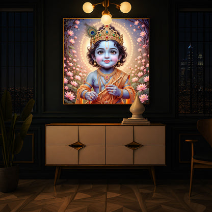 Bal Krishna Ji Modern Luxury Backlight Square Wall Art