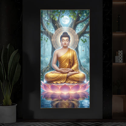 Meditation Buddha Modern Luxury Backlight Vertical Wall Art