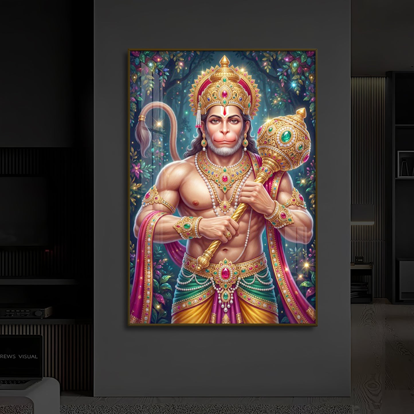 Pavan Putra Hanuman Ji Modern Luxury Backlight Vertical Wall Art