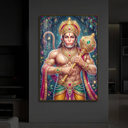 Pavan Putra Hanuman Ji Modern Luxury Backlight Vertical Wall Art