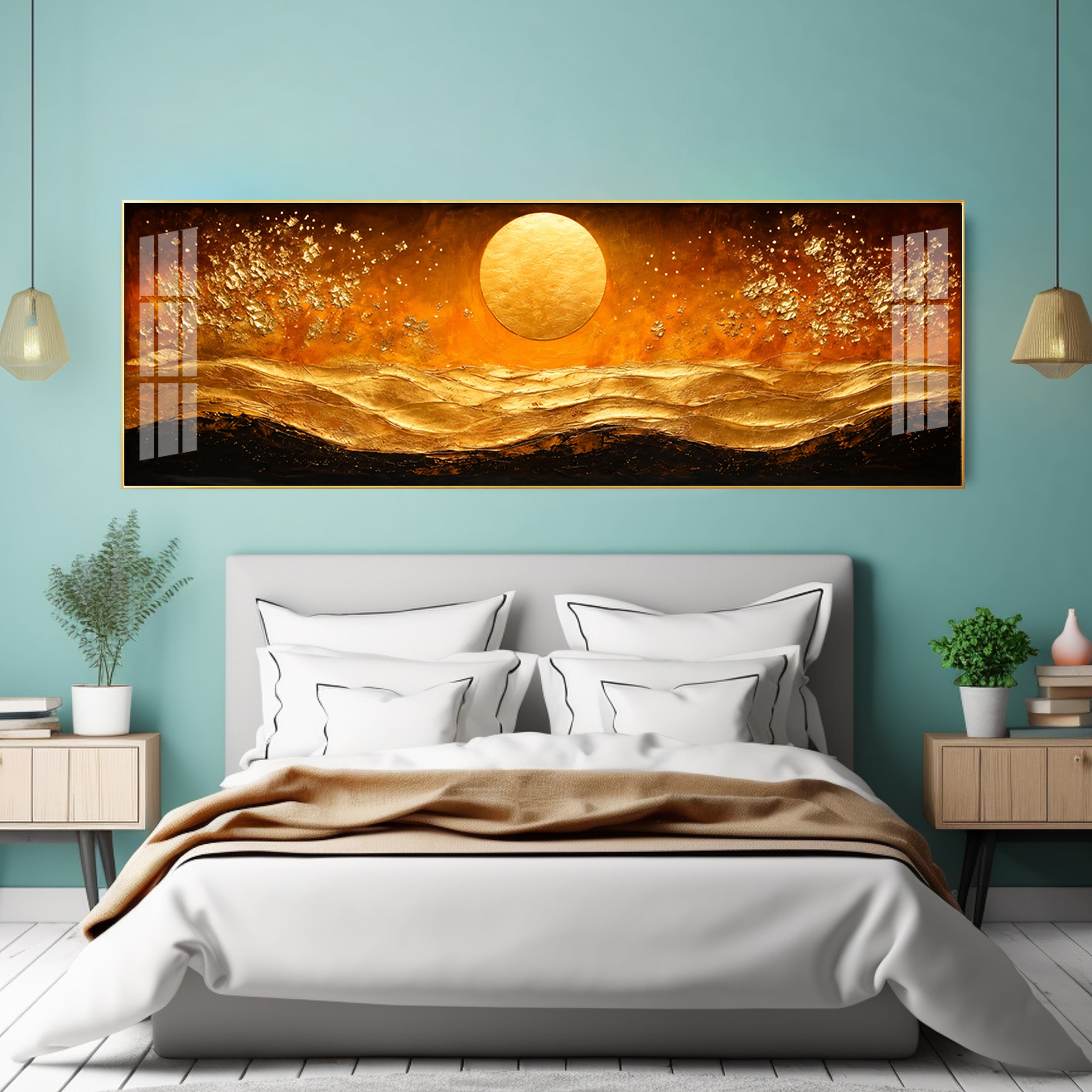 Golden Sun Abstract Dunes Premium Acrylic Horizontal Wall Art