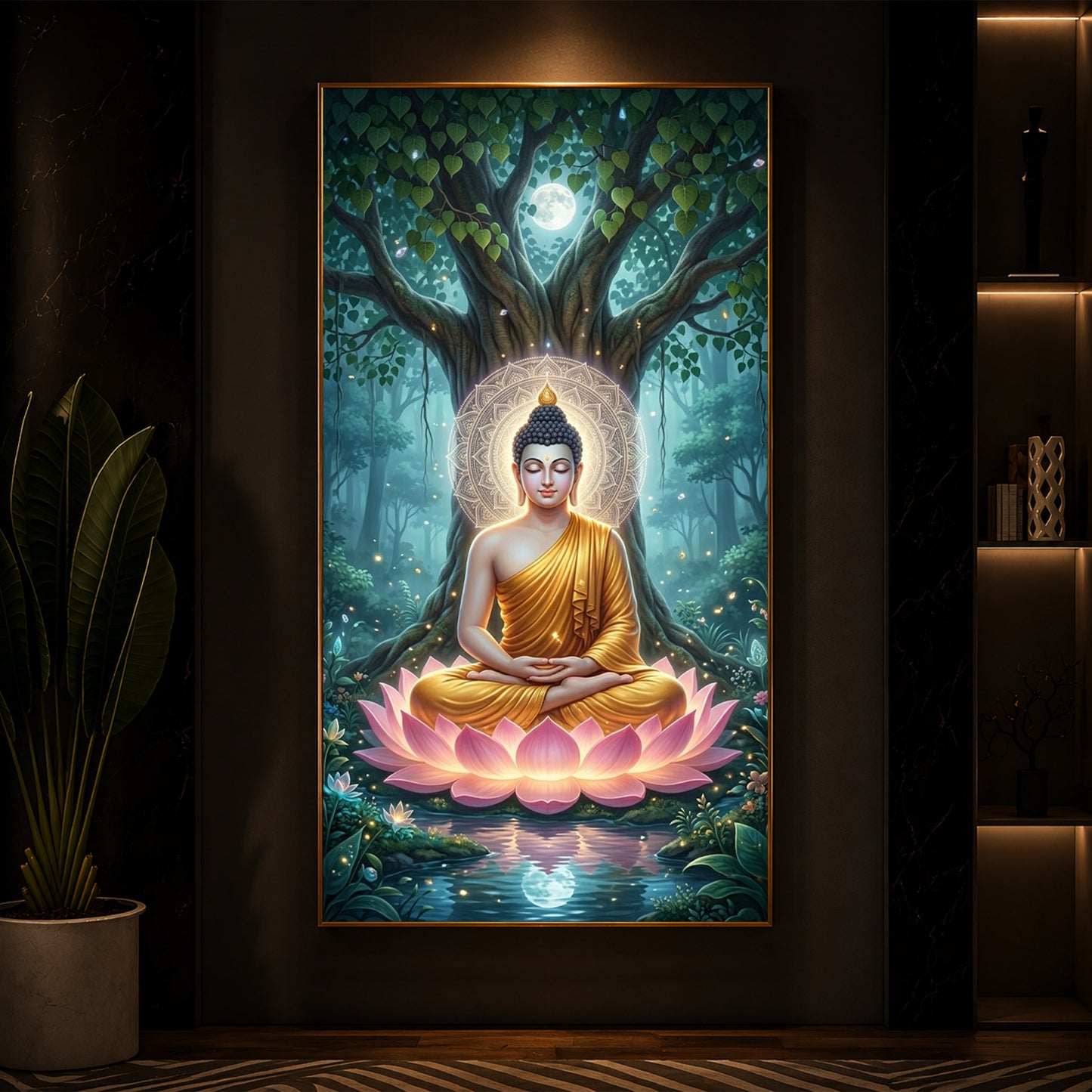 Gautam Buddha Modern Luxury Backlight Vertical Wall Art