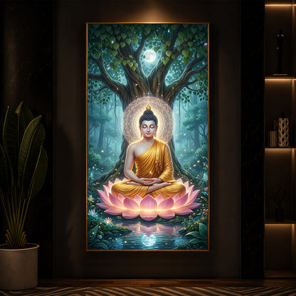 Gautam Buddha Modern Luxury Backlight Vertical Wall Art
