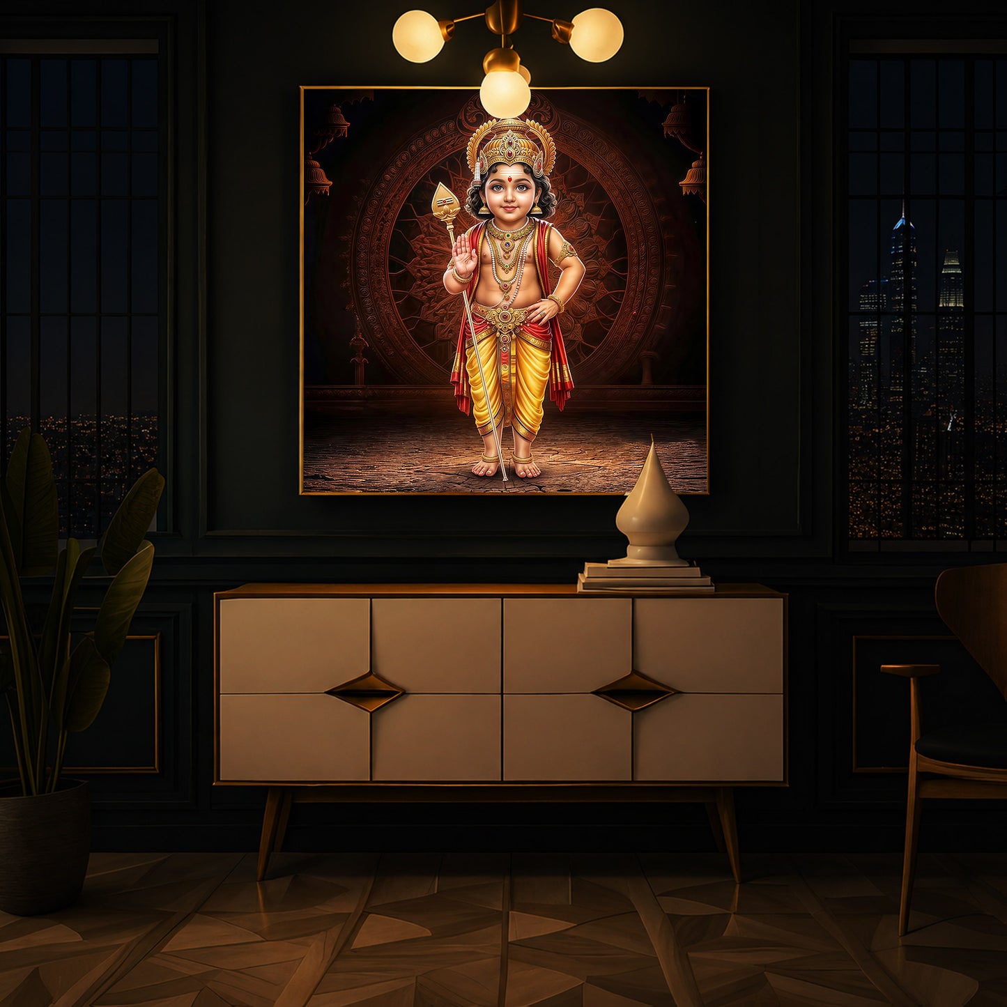 Divine Lord Murugan Modern Luxury Backlight Square Wall Art