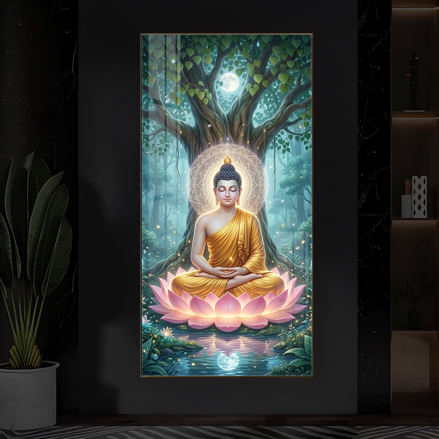 Gautam Buddha Modern Luxury Backlight Vertical Wall Art