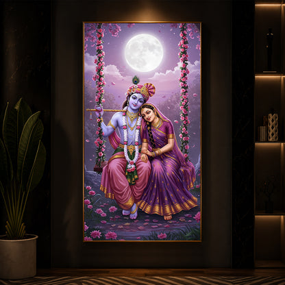 Loving Radha Krishna Modern Luxury Backlight Vertical Wall Art