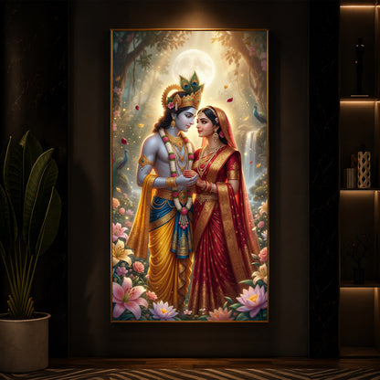 Loving Radha Krishna Ji Modern Luxury Backlight Vertical Wall Art