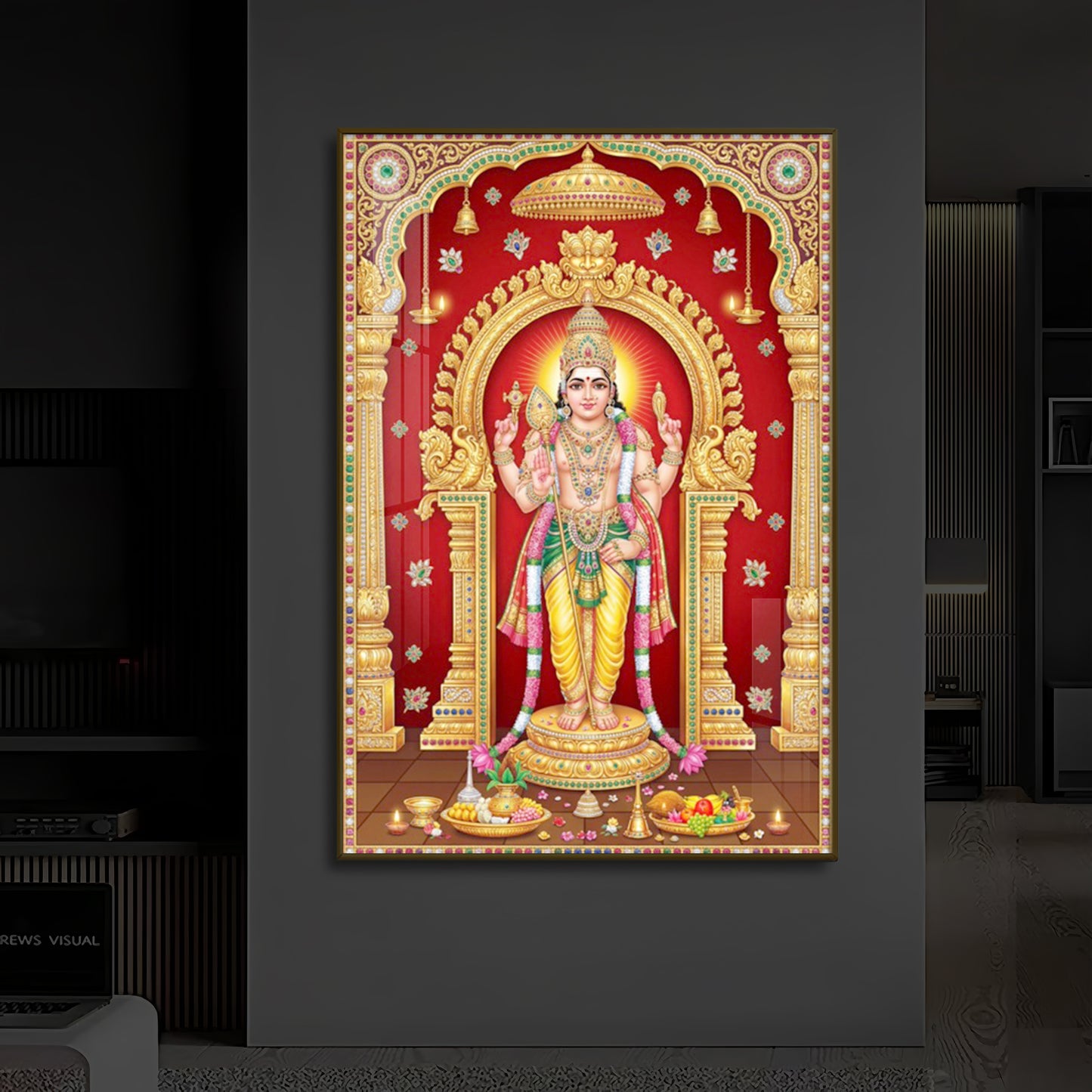 Son of Shiva Lord Murugan Modern Luxury Backlight Vertical Wall Art