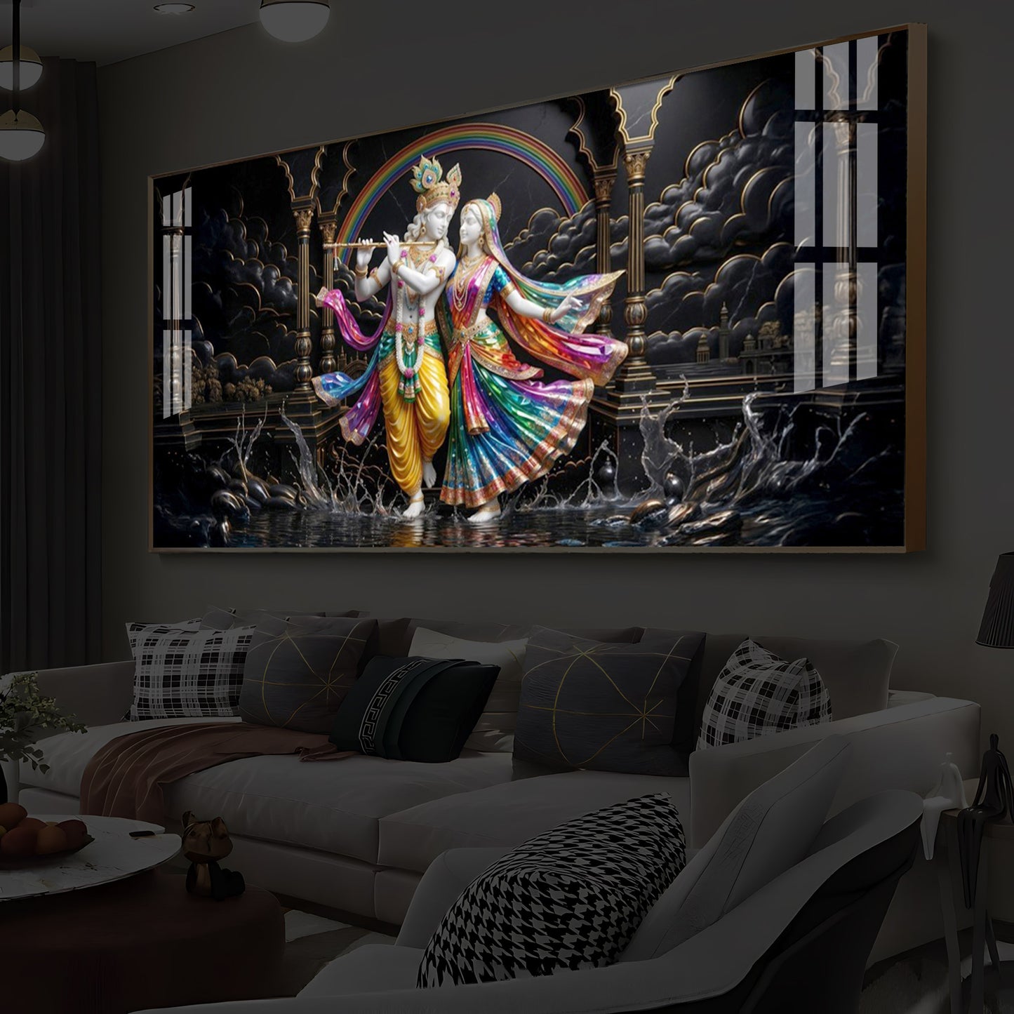 Eternal Radha & Krishna Modern Luxury Backlight Horizontal Wall Art