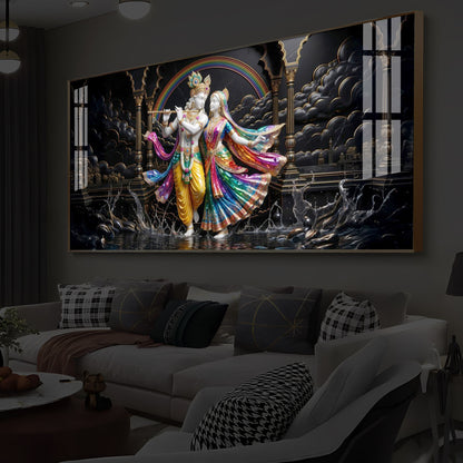 Eternal Radha & Krishna Modern Luxury Backlight Horizontal Wall Art