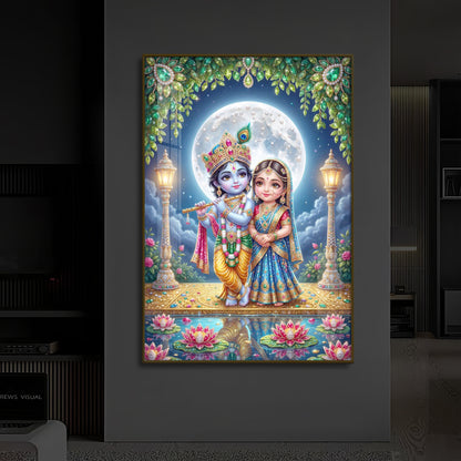 Little Radha Krishna Modern Luxury Backlight Vertical Wall Art
