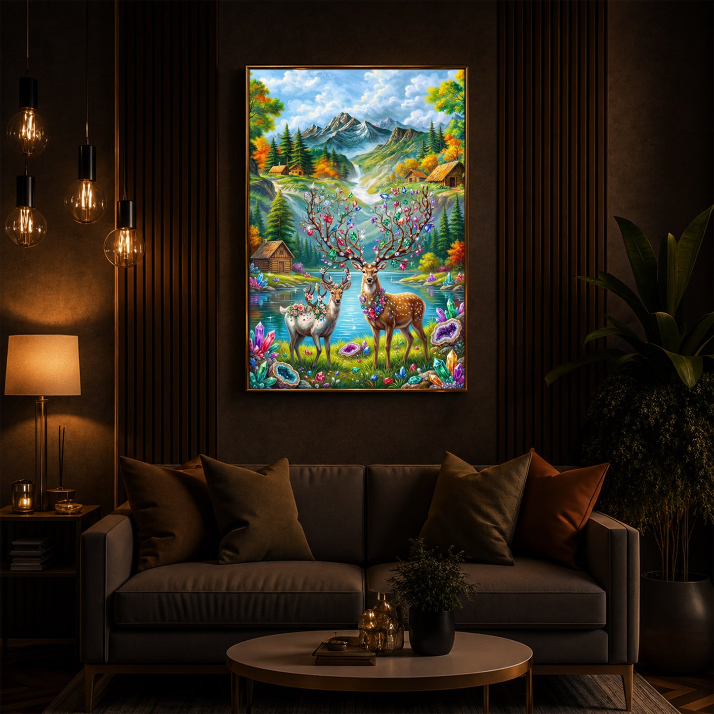 Pair Of Deer Modern Luxury Backlight Vertical Wall Art