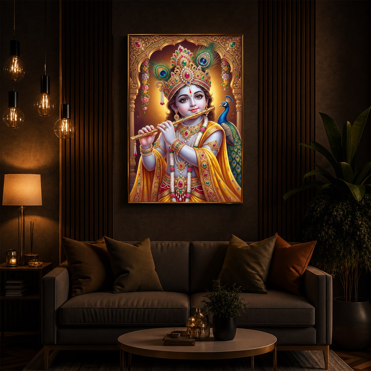 Young Lord Krishna Modern Luxury Backlight Vertical Wall Art