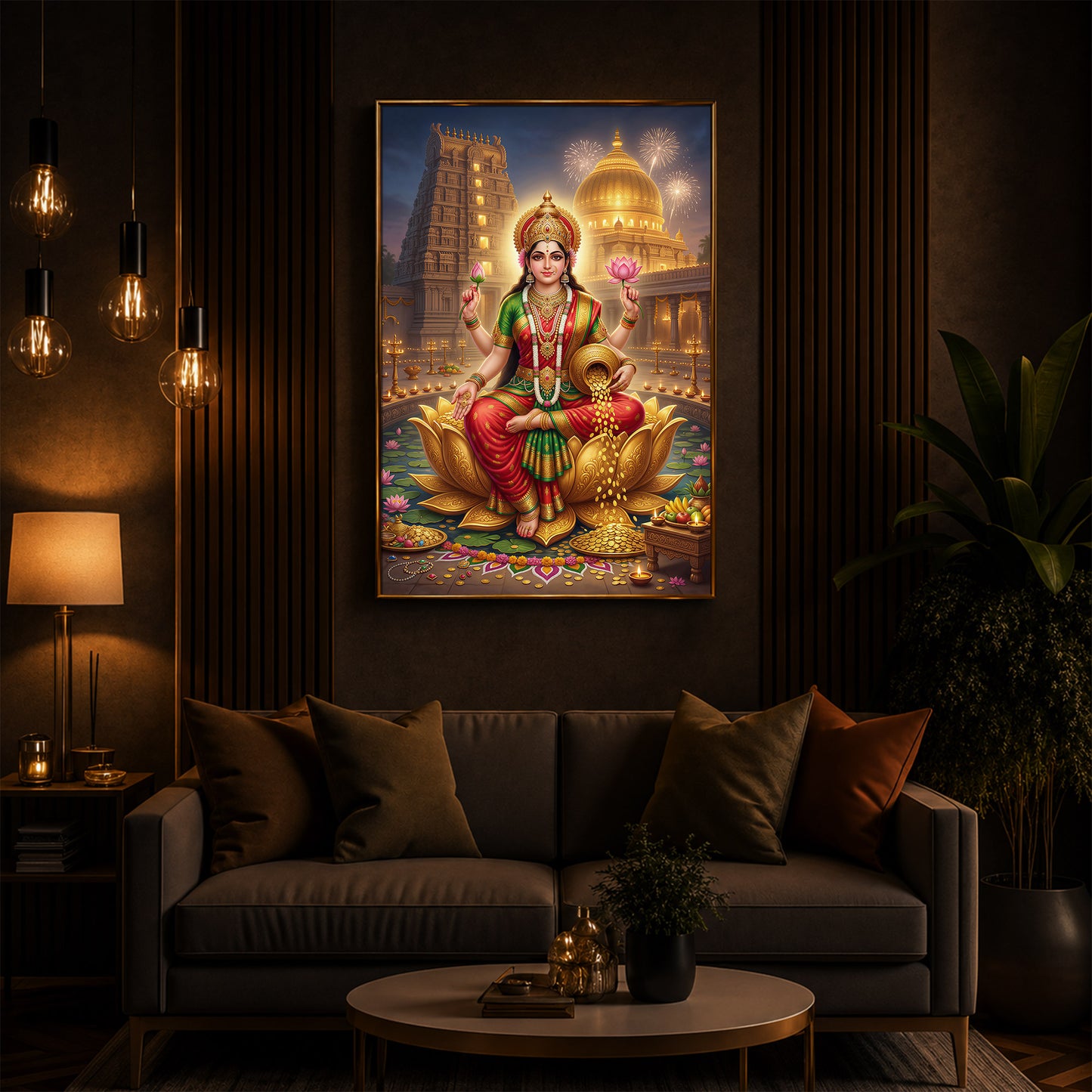 Lakshmi Ji Modern Luxury Backlight Vertical Wall Art