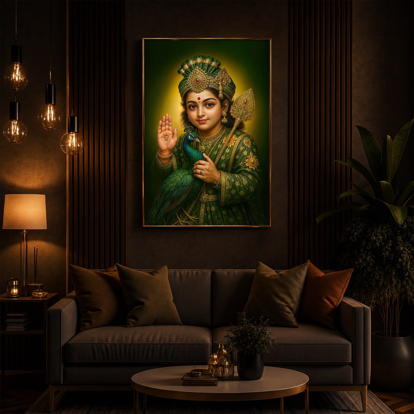 Divine Lord Murugan Modern Luxury Backlight Vertical Wall Art