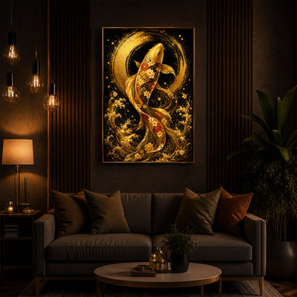 Golden Koi Fish Modern Luxury Backlight Vertical Wall Art