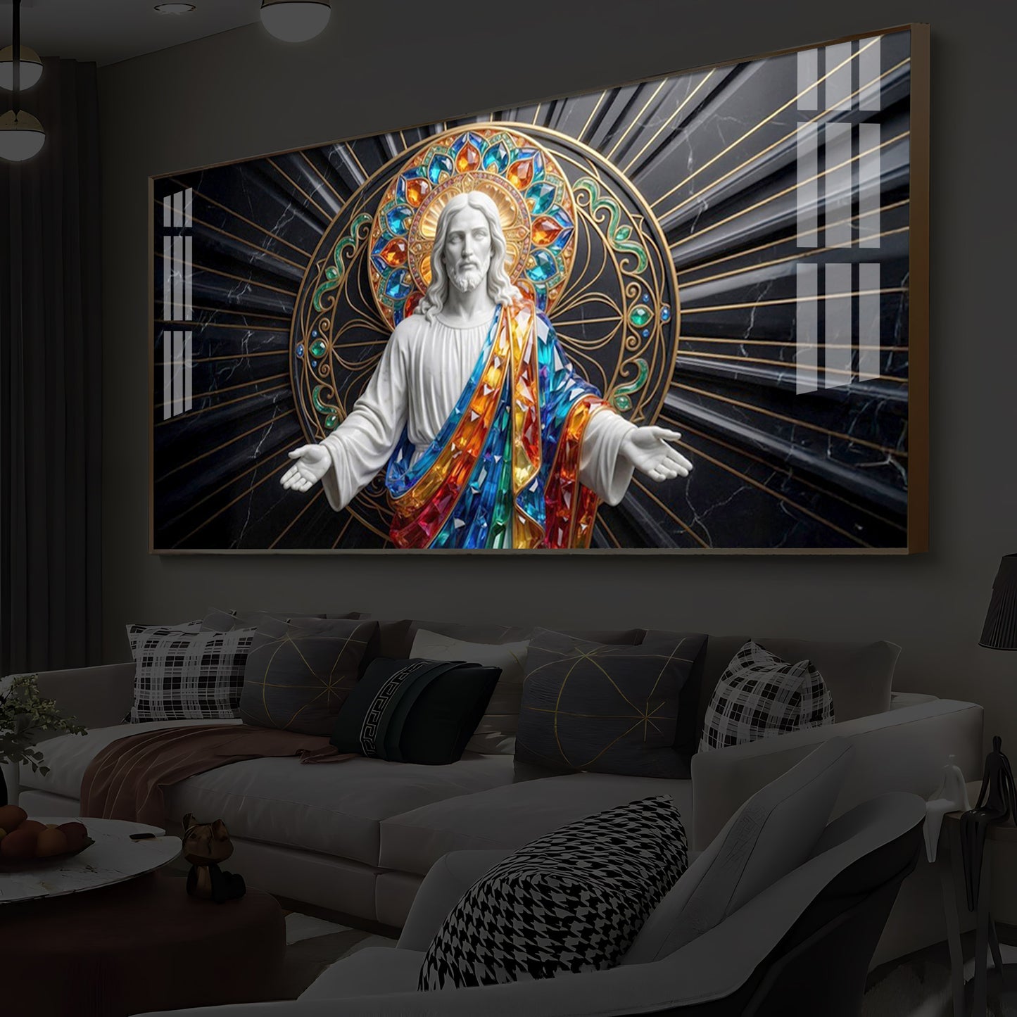 Divine Jesus Modern Luxury Backlight Horizontal Wall Art