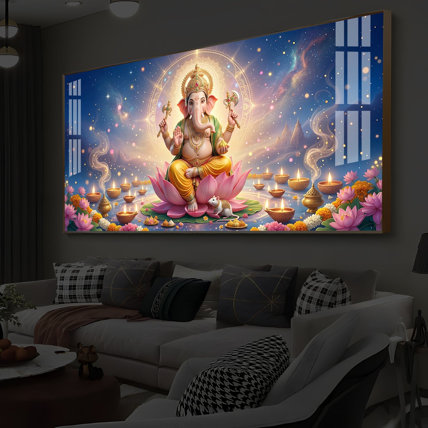 Shree Ganesh Ji Modern Luxury Backlight Horizontal Wall Art