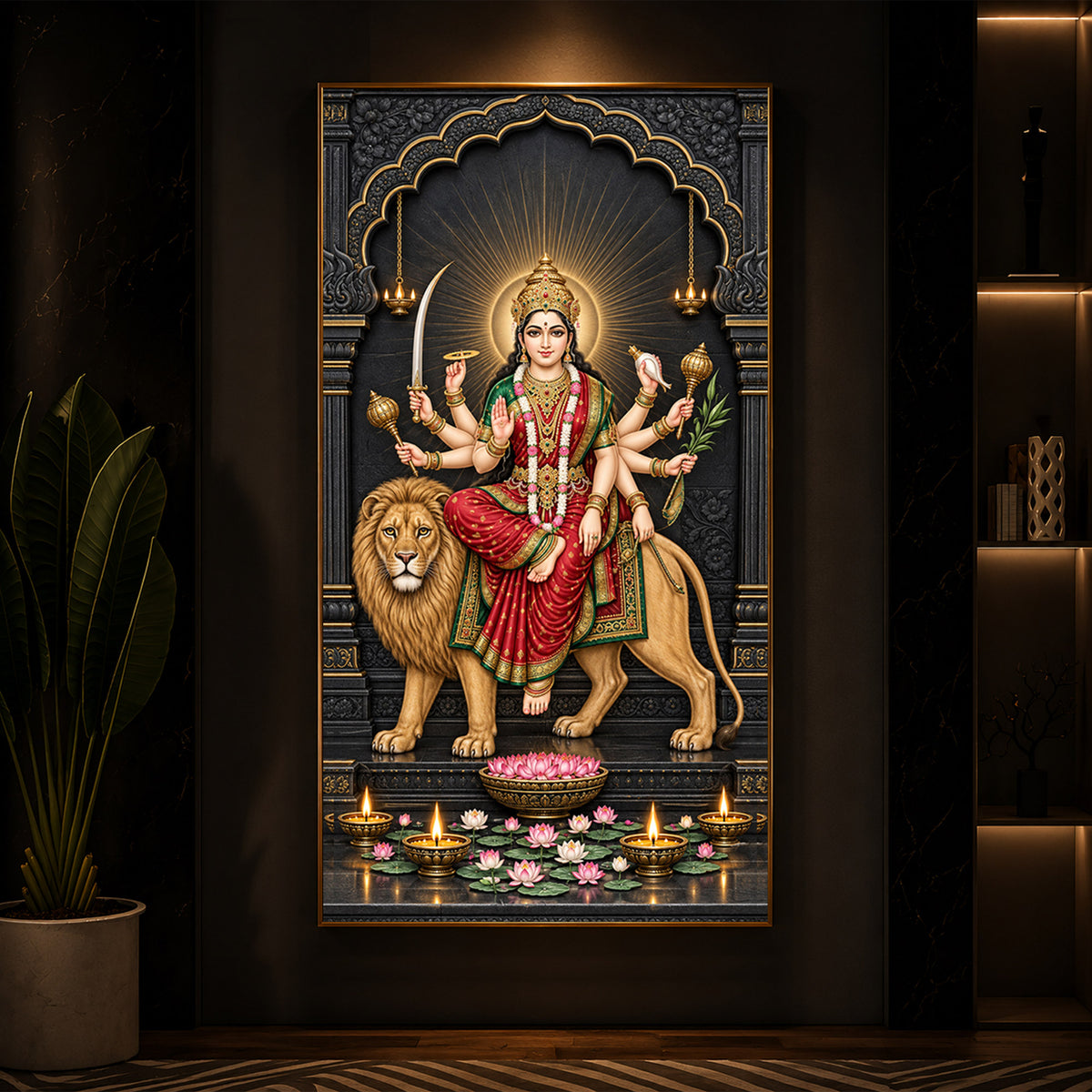 Jagat Janani Durga Modern Luxury Backlight Vertical Wall Art