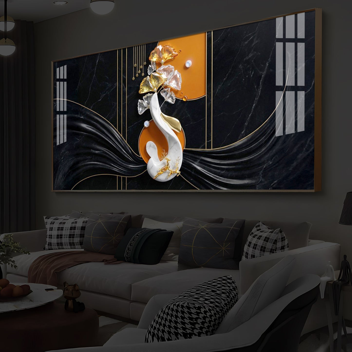 Black & Bold Modern Luxury Backlight Horizontal Wall Art