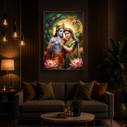 Depiction Of Radha Krishna Modern Luxury Backlight Vertical Wall Art