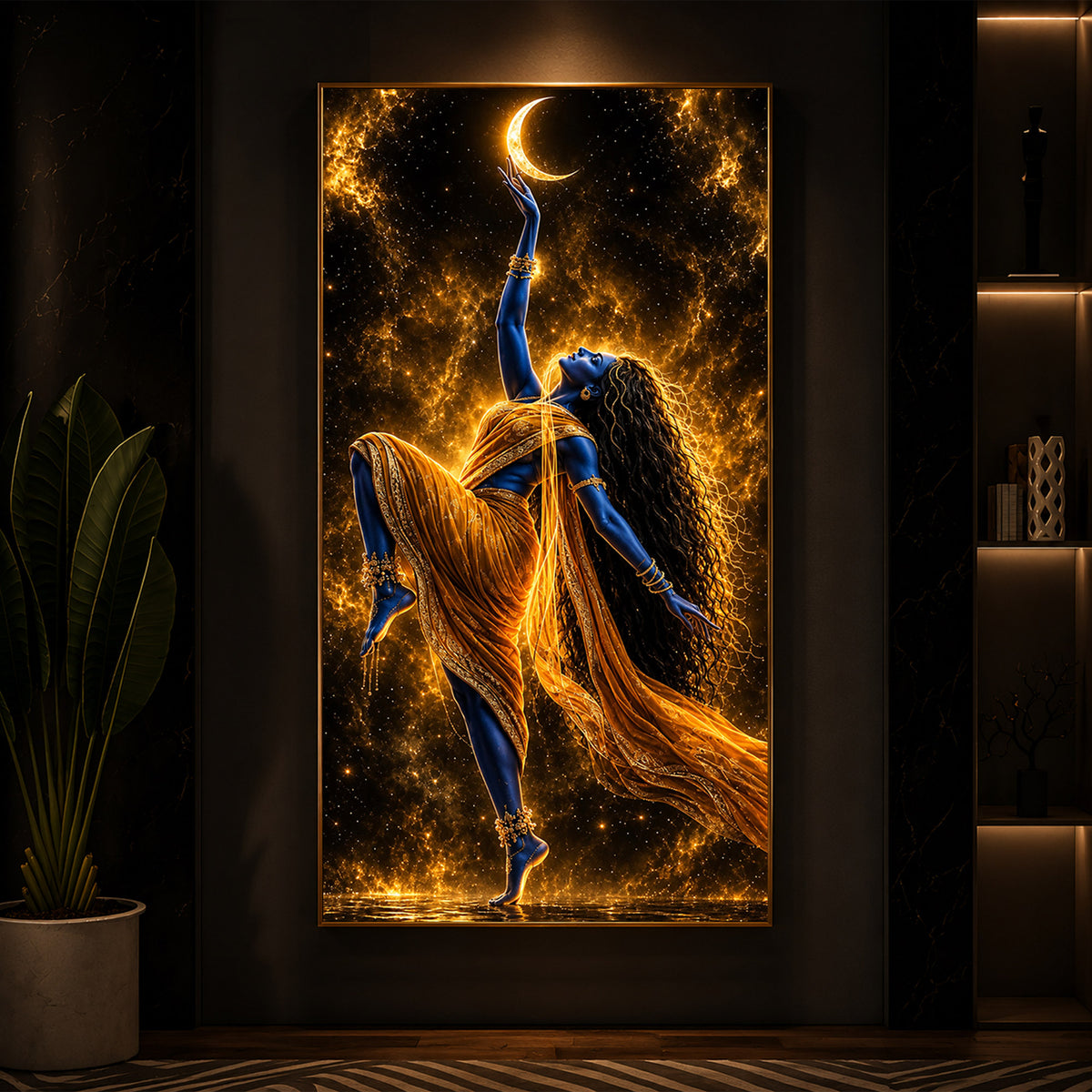 Divine Maa Kalaratri Modern Luxury Backlight Vertical Wall Art