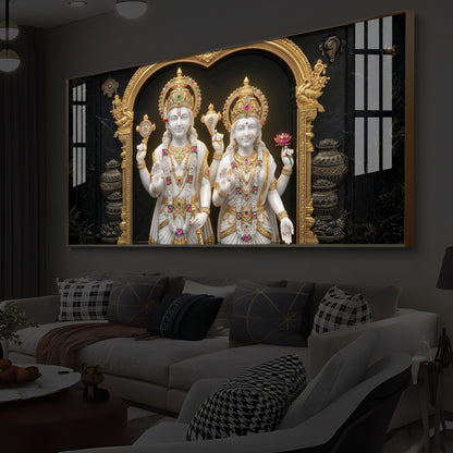 Lord Vishnu & Goddess Lakshmi Modern Luxury Backlight Horizontal Wall Art