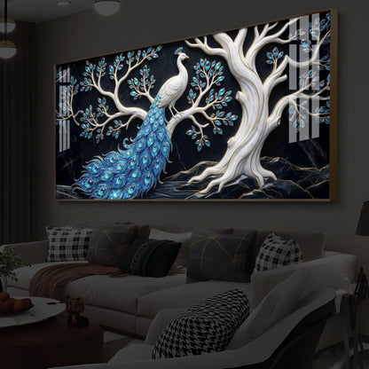 Peacock With Blue Feather Modern Luxury Backlight Horizontal Wall Art