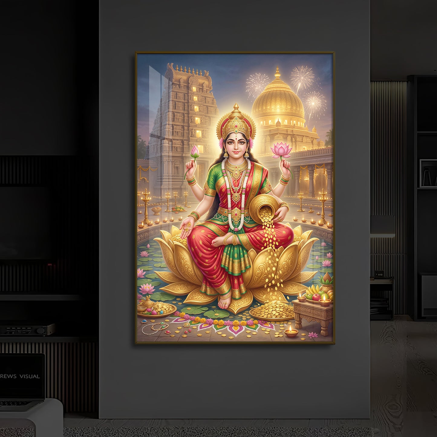 Lakshmi Ji Modern Luxury Backlight Vertical Wall Art