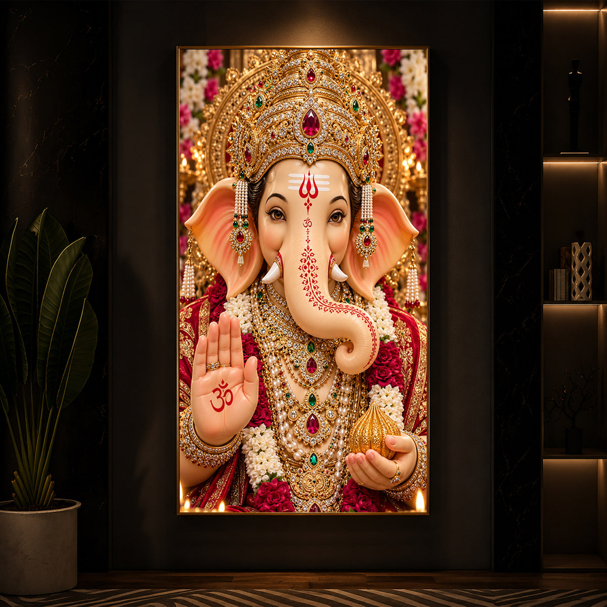 Lord Ganesha Divine Blessings Modern Luxury Backlight Vertical Wall Art