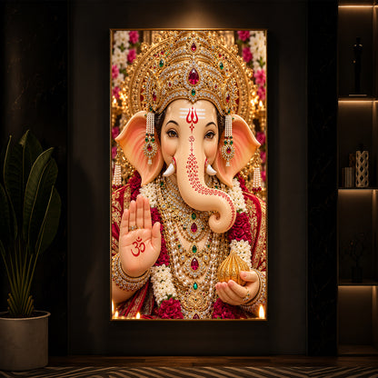 Lord Ganesha Divine Blessings Modern Luxury Backlight Vertical Wall Art