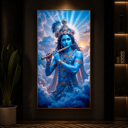 Lord Shri Krishna Modern Luxury Backlight Vertical Wall Art