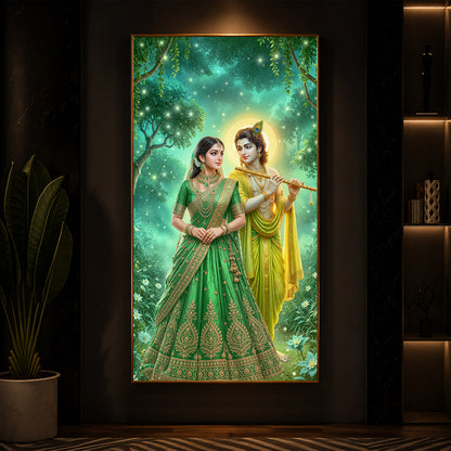 Shri Radhe Krishna Modern Luxury Backlight Vertical Wall Art