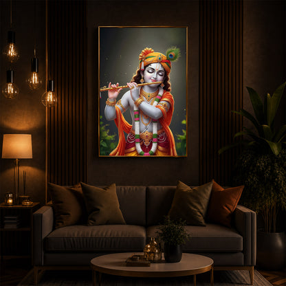 Shri Krishna Modern Luxury Backlight Vertical Wall Art