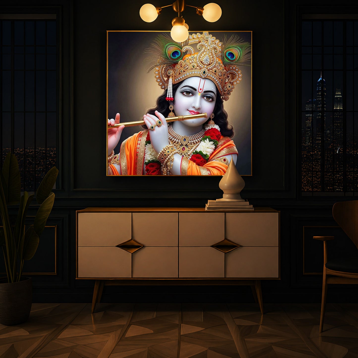 Divine Shree Krishna Modern Luxury Backlight Square Wall Art