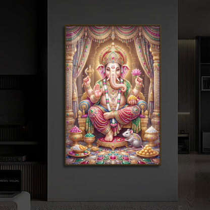 Shree Ganesh Darbar Modern Luxury Backlight Vertical Wall Art