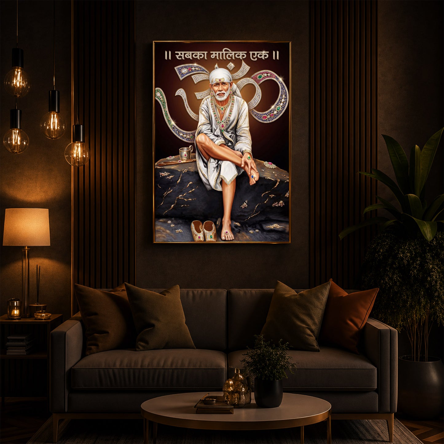 Shirdi Sai Baba Modern Luxury Backlight Vertical Wall Art