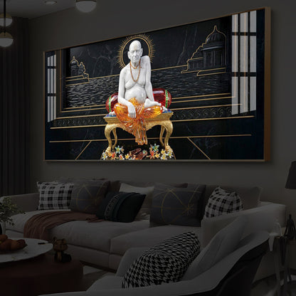 Swami Samarth Maharaj Modern Luxury Backlight Horizontal Wall Art