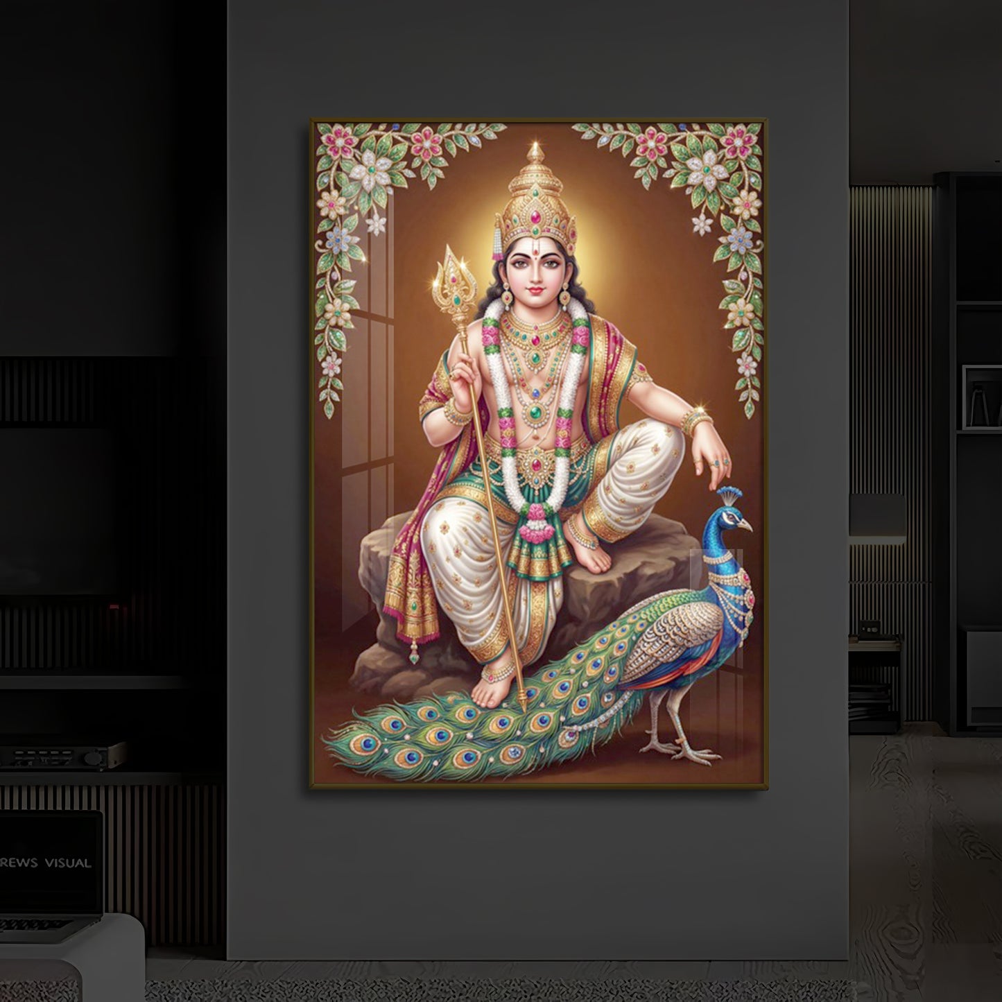 Lord kartikeya Ji Modern Luxury Backlight Vertical Wall Art