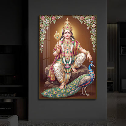 Lord kartikeya Ji Modern Luxury Backlight Vertical Wall Art