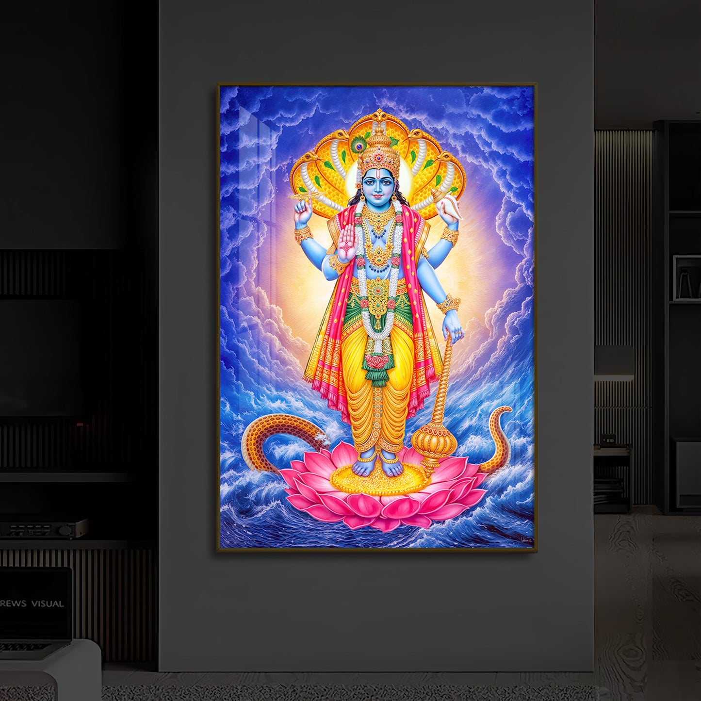 Sri Maha Vishnu Modern Luxury Backlight Vertical Wall Art