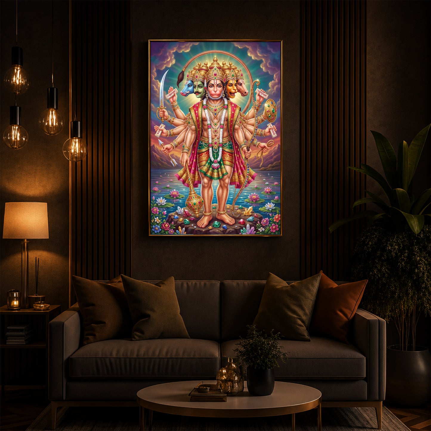 Spiritual Panchamukhi Hanuman Modern Luxury Backlight Vertical Wall Art